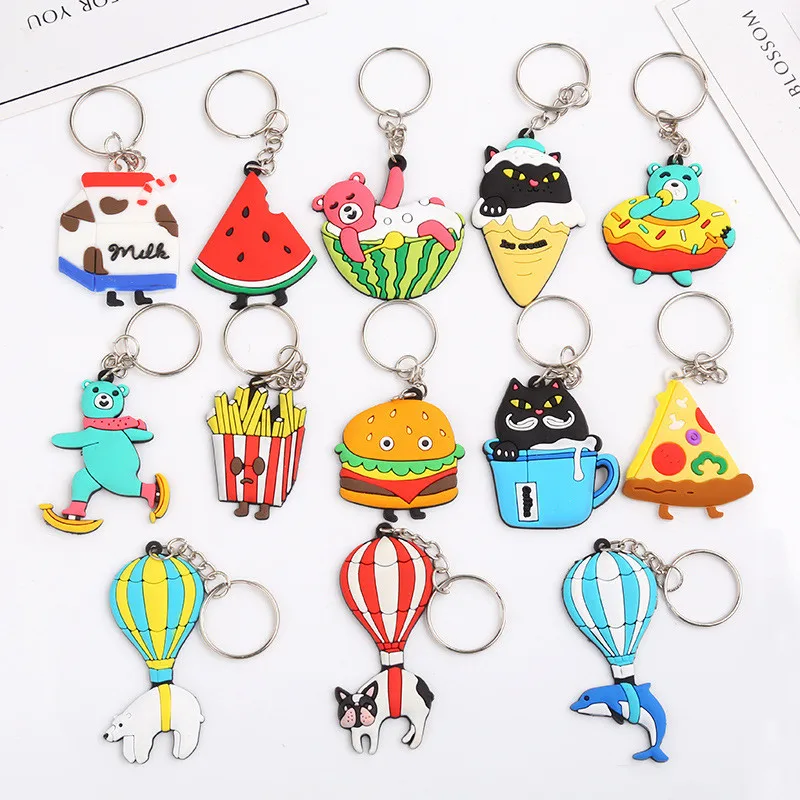 

1Pcs Cute Cartoon Silicone Key Chain Dolphin Dog Food Burger Key Ring Kids Bag Pendant Keychains Key Holder Party Gift
