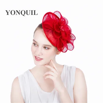 

red Sinamay millinery hat hair accessories for wedding church Kentucky derby ascot races EMS 17 colors top quality free shipping