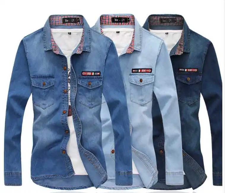 

New Fashion Hot Sale Brand 2017 spring men's casual high quality cotton solid denim outwear male slim korea style denim shirts