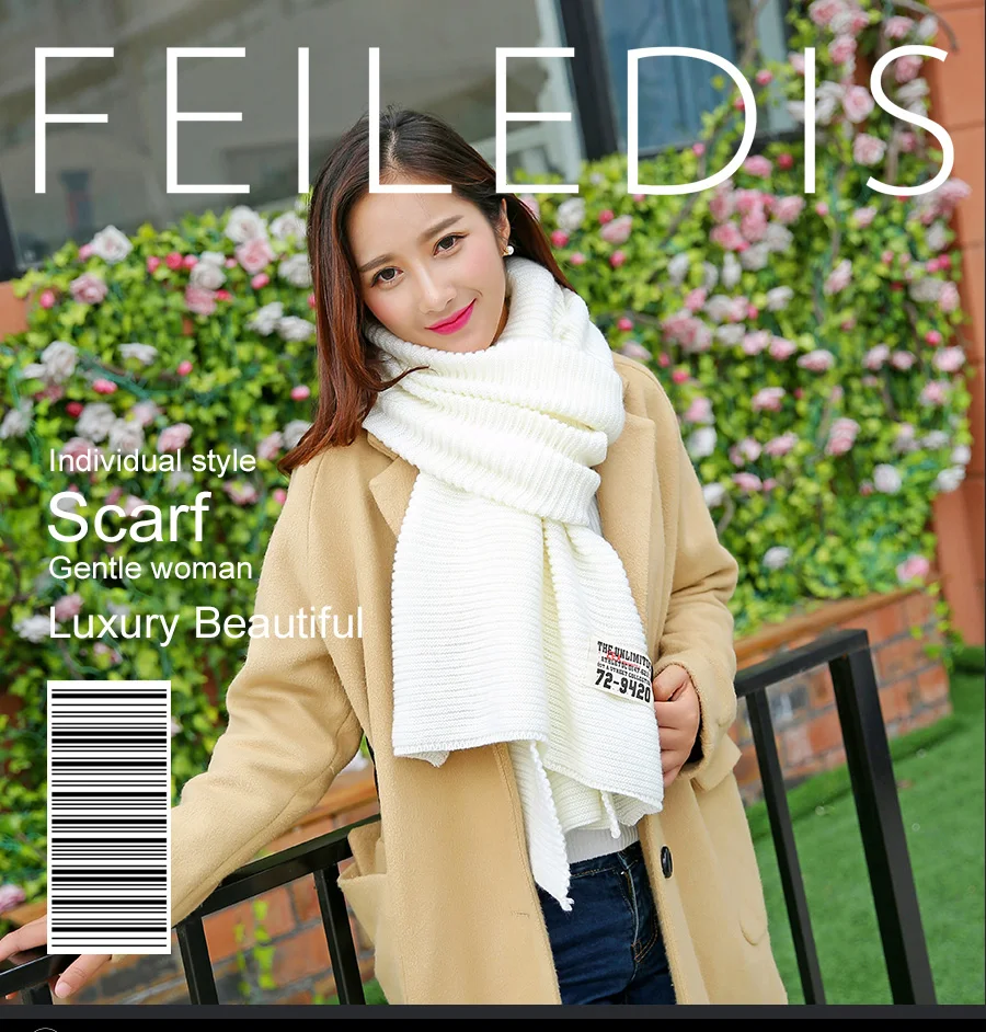 [FEILEDIS] женские зимние шарфы и палантины, красный кашемировый вязаный шарф для женщин, большой шарф FD196