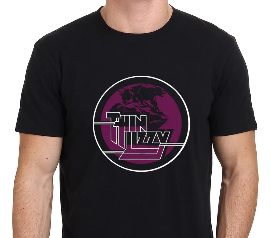 Thin Lizzy Night Life Panther Logo Retro Men's Black T-Shirt Size S-to-XXL Printed Boys Top Tee Shirt Cotton | Мужская одежда