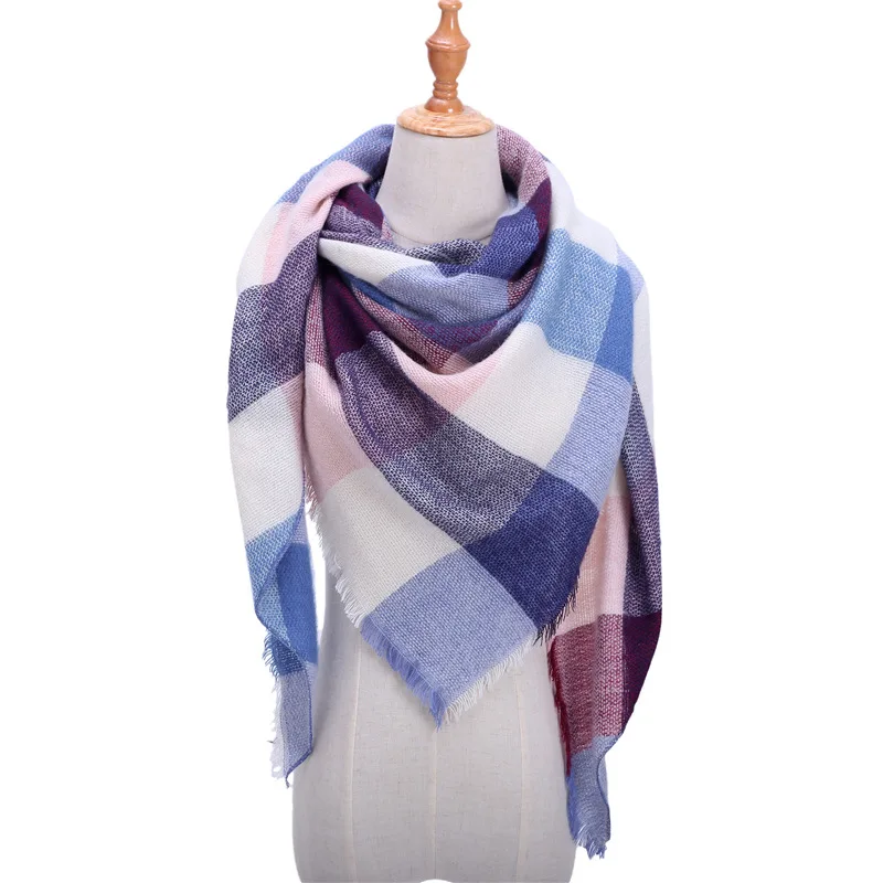 LaMaxPa Модный зимний теплый клетчатый треугольный шарф для женщин/леди одеяло пашмины шаль длинный кашемировый женский кашне, накидки - Цвет: 16