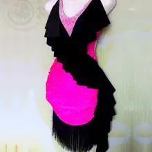 Стиль латинских Танцевальный костюм сексуальные старший; со стразами; с бахромой для латинских танцев платье для женщин конкурс латиноамериканских танцев платья S-4XL