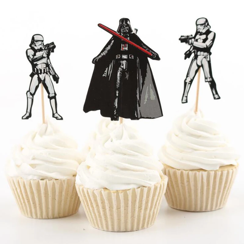 

24pac/lot Star Wars Robot Cupcake Topper Happy Birthday Party Baby Shower Children Party Kids Cake Decor Supplies