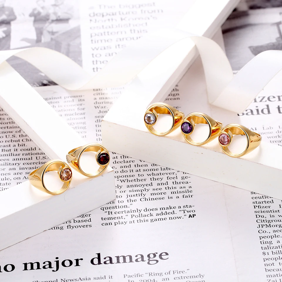 BORASI, бренд, необычные круглые кольца с камнем, нержавеющая сталь, трендовые ювелирные изделия, Золотое кольцо для женщин, юбилей