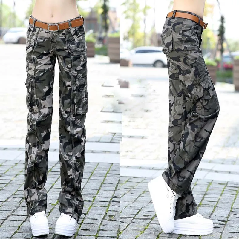 

Spring Autumn Women's Camouflage Full Jogger Cargo Pants Female Casual Pants Camouflage Trousers