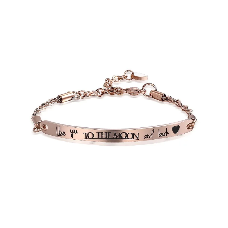 

2019 High Quality Stainless Steel Mantra Bracelets Bangles Women 21cm Link Bracelets Jewelry Silver/Rose Gold