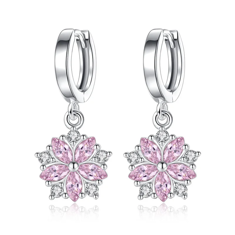 

Fashion Jewelry Clip on Earrings Genuine 925 Sterling Silver Korea Style Pink CZ Earrings for Wedding Party Bridal Earrings