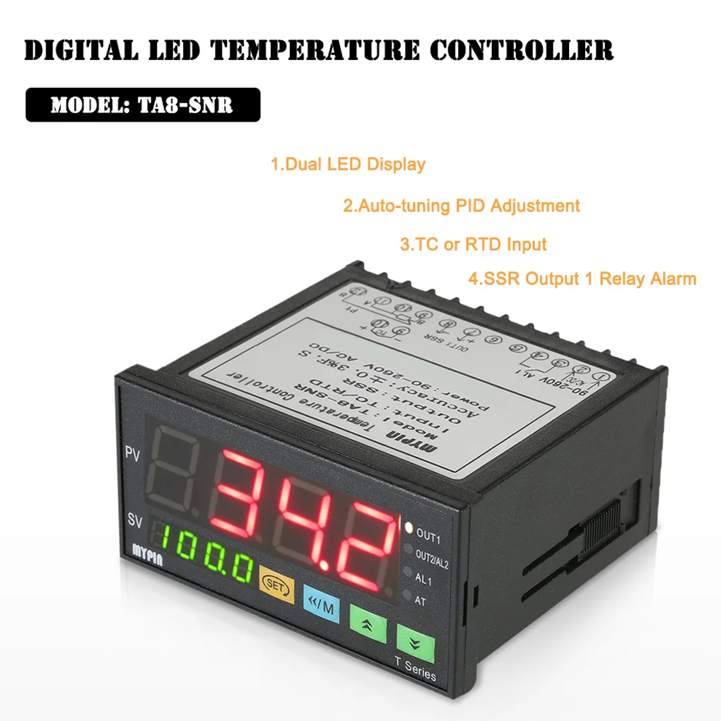 

MYPIN TA8-SNR Digital F/C PID Temperature Controller PT100 Temperature Sensor Waterproof Stainless Steel Thermocouple SSR
