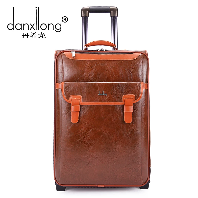 Vintage trolley male women's suitcase luggage commercial trolley luggage bag travel bag 20 22 24,high quality pu leather bag
