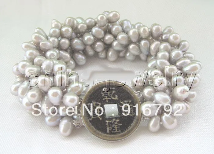 

free P&P >>>>> Beautiful 8" 6row 7-8mm gray baroque freshwater pearl bracelet