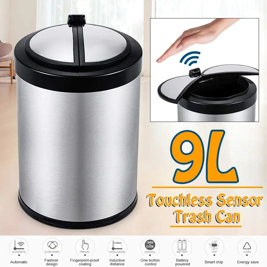 

9 Liter Automatic Touchless Stainless Steel Automatic Smart Infrared Motion Sensor Rubbish Waste Bin Kitchen Trash Can