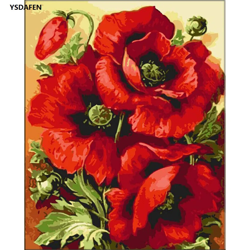 diy digital painting red flower picture wall art painting by numbers
