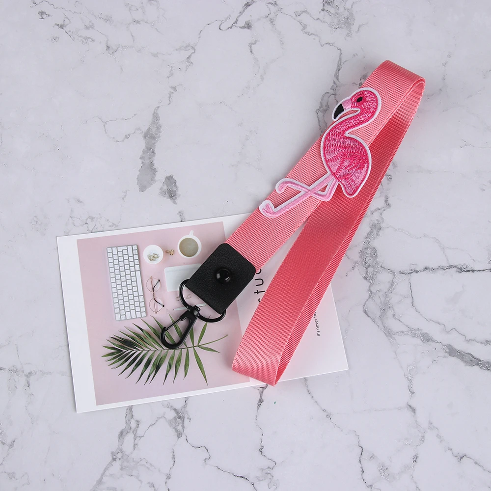 

Fashion Pink Ribbon Flamingo Bag Accessories Lanyard Bag Purse Handbag Pendent Women Hanging Neck Phone Embroidery Knitted Rope