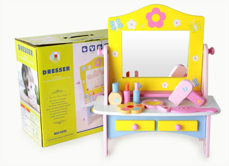 Детский деревянный туалетный столик для девочек, туалетный столик принцессы, подарок на день рождения, Детские интеллектуальные деревянные игрушки