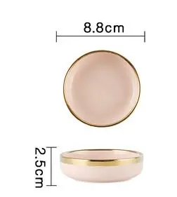 Роскошный керамический набор посуды однотонного темно-синего или розового цвета: обеденная тарелка+ тарелка с акцентом+ миски+ ложка золотого цвета - Цвет: pink dish