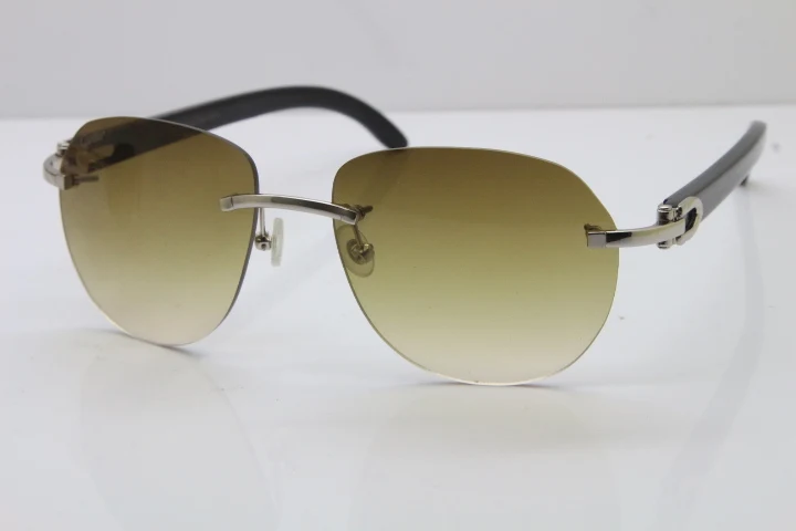 Cartier Rimless 8300729 Black Buffalo Horn Sunglasses In Silver Brown Lens (1)