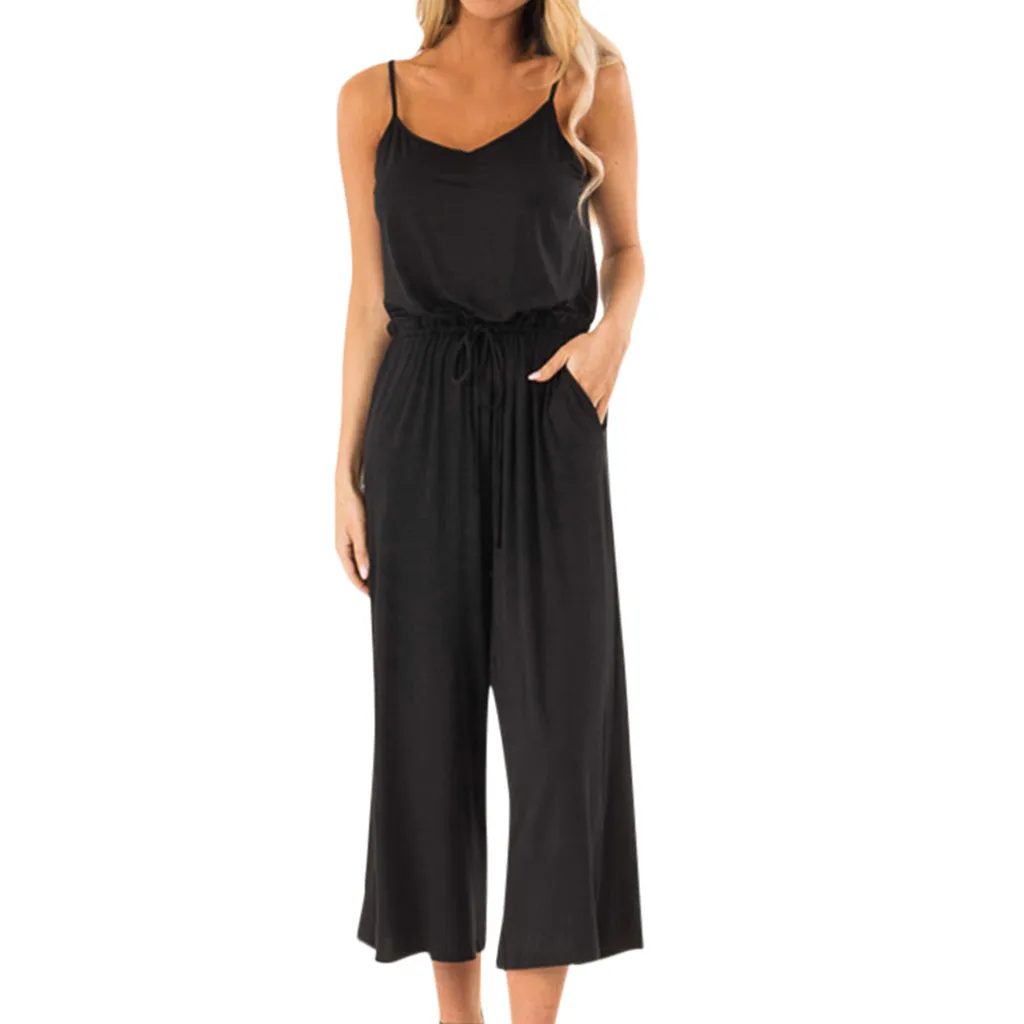 

Jumpsuit Women romper off shoulder summer high waist sling plus size playsuit wide leg loose Ladies sleeveless casual jumpsuit