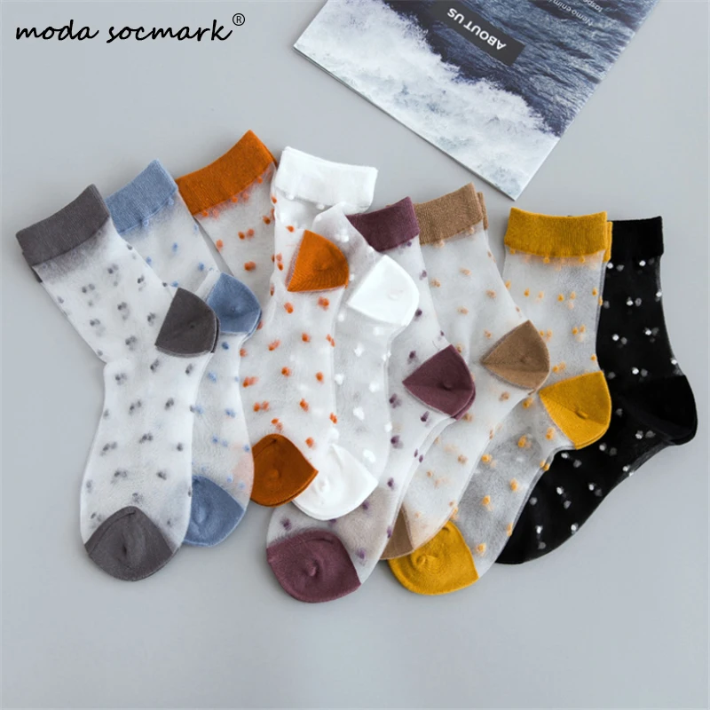 

2020 Women's Harajuku Breathable Transparent Mesh Polka Dots Socks.Sexy Ladies Net Yarn Fishnet Dots Socks Female Hosiery Sox