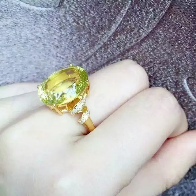 Натуральный лимонный кварц, ювелирный набор,, 1 шт., 13ct подвеска, 1 шт., 11ct кольцо, серебро 925 пробы, Q912121