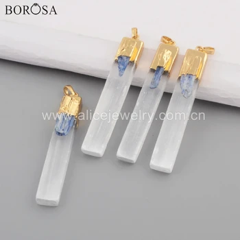 

BOROSA 5PCS Stylish 20" Rectangle Shape Gild Transparent Selenite Stone & Natural Kyanite Pendant Necklace Jewelry G1778 G1778-N