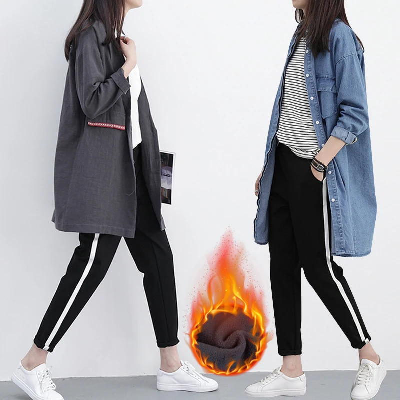 

2018 New Sports Pants Female Students Harajuku Harem Pants Autumn Winter Korean Loose Fleece Thickening Casual Women Full Length