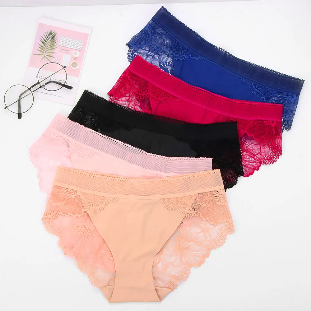 

1 PC Plus Size Women Panties Breathable Lace Sexy Panty Briefs Female Low Waist Underwear Ice Silk Panties Hollow Out Lingerie