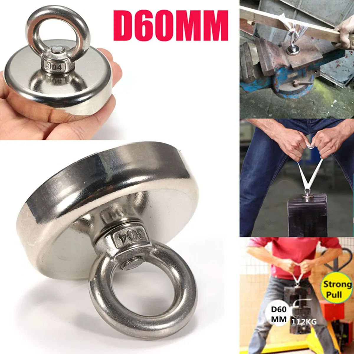

1Pcs 112KG 60mmx50mm Neodymium ferrum boron Magnets 304 Steel Ring Magnets Magnet Powerful Permanent Magnetic