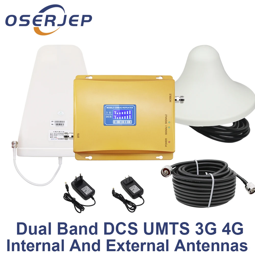 

LCD Display UMTS 3G 2100 4G 1800 mhz Dual Band Repeater GSM 4G LTE Phone Amplifier Cellular Booster + LPDA /Ceiling Antenna