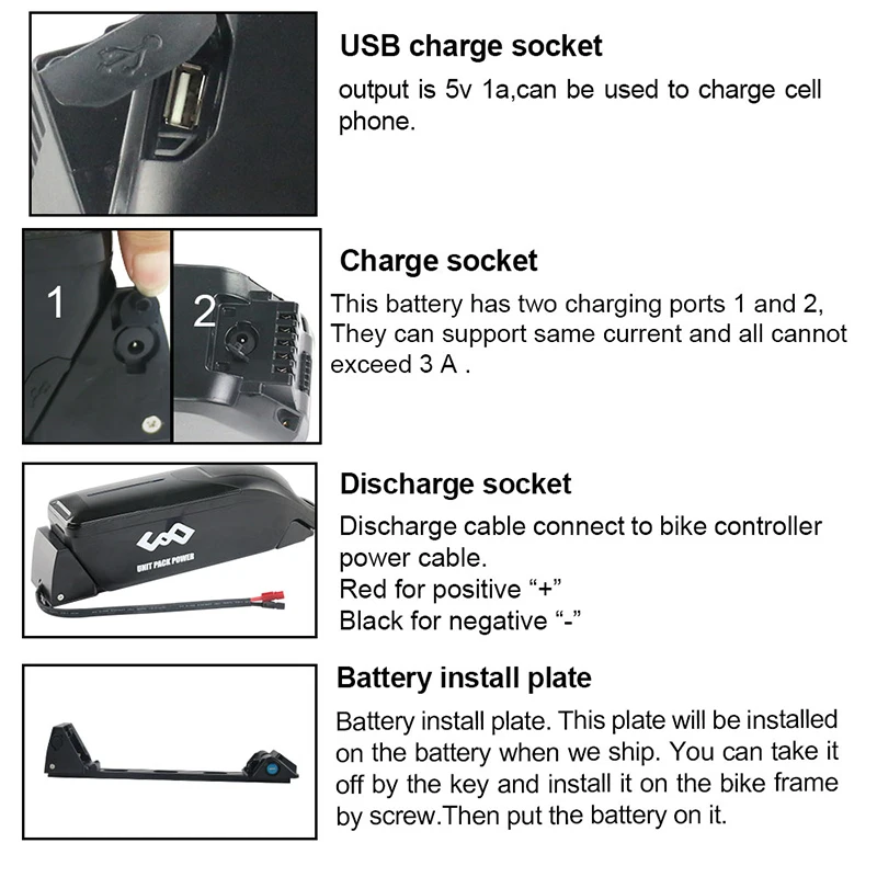 Best Sanyo GA cells Electric Bike down tube 51.8V 1000W power li-ion battery 52V 14Ah dolphin battery with charger 5