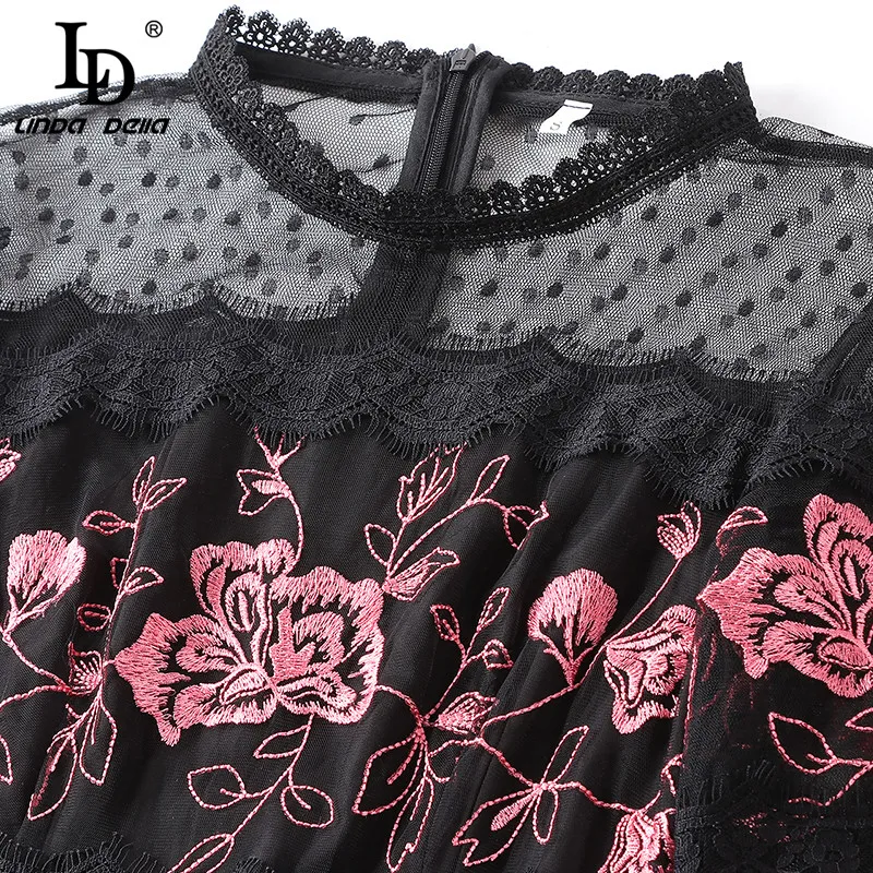 LD LINDA Делла, модное дизайнерское осеннее платье, женское, 3/4 рукав, сексуальное, накладное, кружевное, Сетчатое, Цветочная вышивка, винтажное платье, vestido