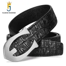 FAJARINA Top Quality Men's Fashion Business Crocodile Pattern Genuine Leather Belt Letter Brass Smooth Buckle for Men LUFJ690 fashionable crocodile and letter z shape inlay design auto buckle belt for men