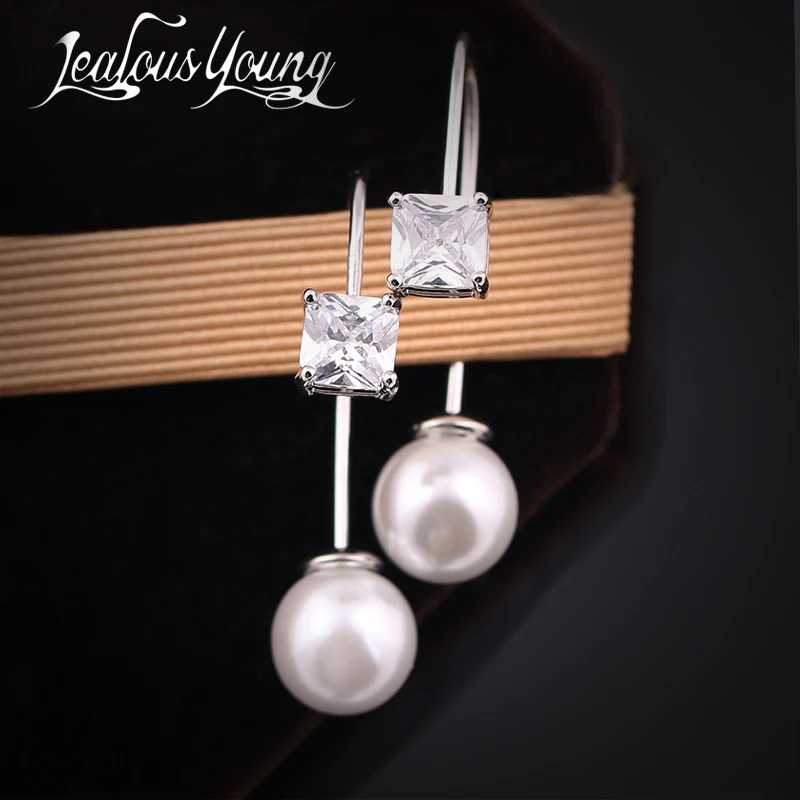 Fashion Woman Jewelry Newly Issued CZ Pave Simulated Pearl Cute Girls' Drop Earrings Unique Design Brand Earrings Jewelry AE203