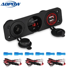 ADPOW 3.1A Dual USB Power Adapter Car Charger 12V LED Digital Voltmeter Auto Cigarette Lighter Splitter Socket
