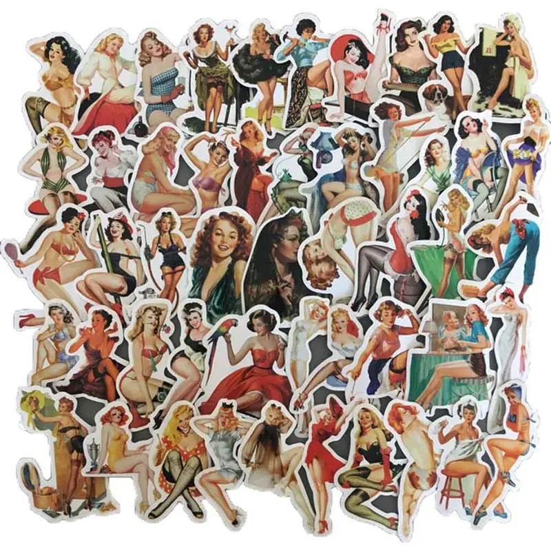 

50Pcs/set Retro Sexy Beauty Girls Stickers For Laptop Car Scrapbooking Phone Motorcycle Luggage Decal Toys For Children PVC Gift
