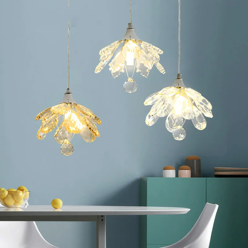 

Led Single Head Restaurant Chandelier Lily Bar Crystal Round Dining Room Lights Loft Style G9 Pendant LED Chandelier Lighting