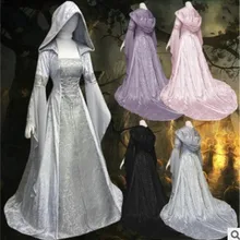 Новое Женское винтажное средневековое языческое свадебное платье с капюшоном, романтическое фантазийное платье длиной до пола, платье Ренессанса, косплей, ретро, ведьма