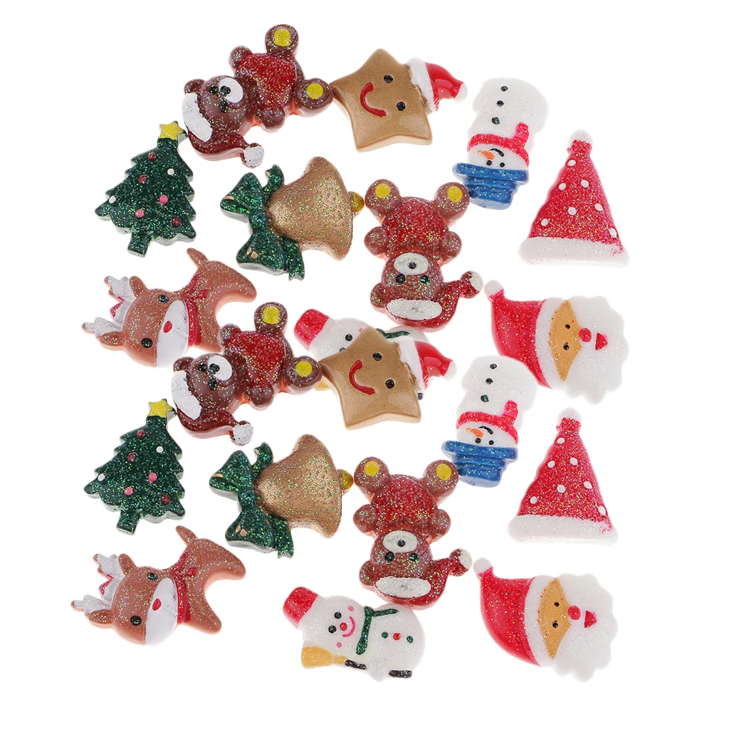20 Pieces Christmas Resin Flatback Embellishment Cabochon for DIY Handmade   Hair Bow Hair Accessories Crafts Making