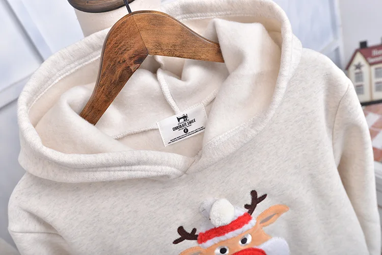 Одинаковые комплекты для семьи; коллекция года; Зимний Рождественский свитер с милым оленем; детская одежда; детская футболка с добавлением шерсти; Теплая семейная одежда; P003