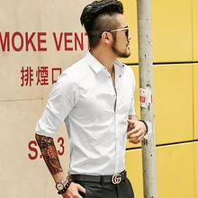 Новые осенние модные брендовые Для мужчин Костюмы Slim Fit Для мужчин рубашка с длинными рукавами Для мужчин однотонные хлопковые Повседневное Для мужчин рубашка социальной S2143