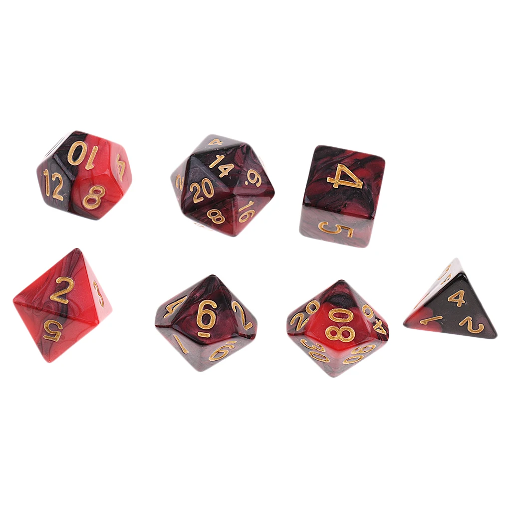 Perfeclan 7x Polyhedral Dice D20 D12 D10 D8 D6 D4 for Dungeons and Dragons Red & Black Party Game Dice Supplies 