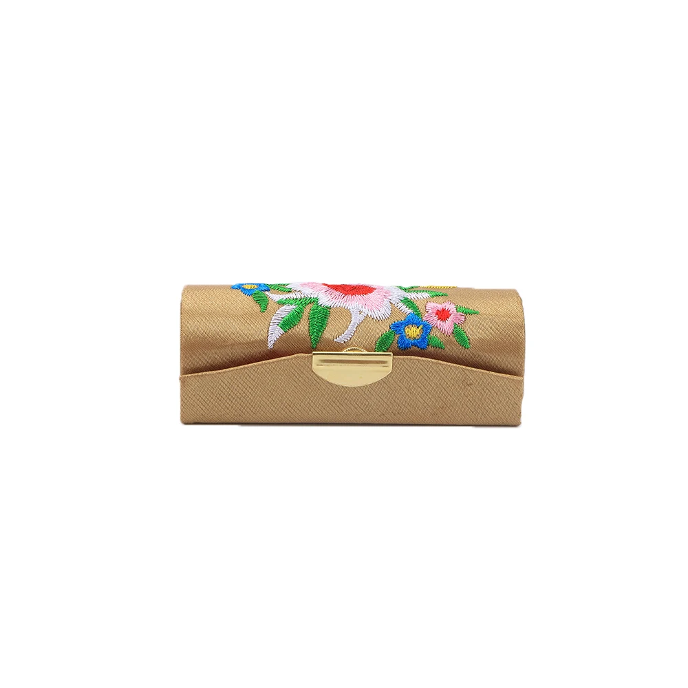 

Retro Large Floral Pattern Embroidery Brocade Jewelry Lipstick Storage Case Carrying With Mirror Makeup Box Random