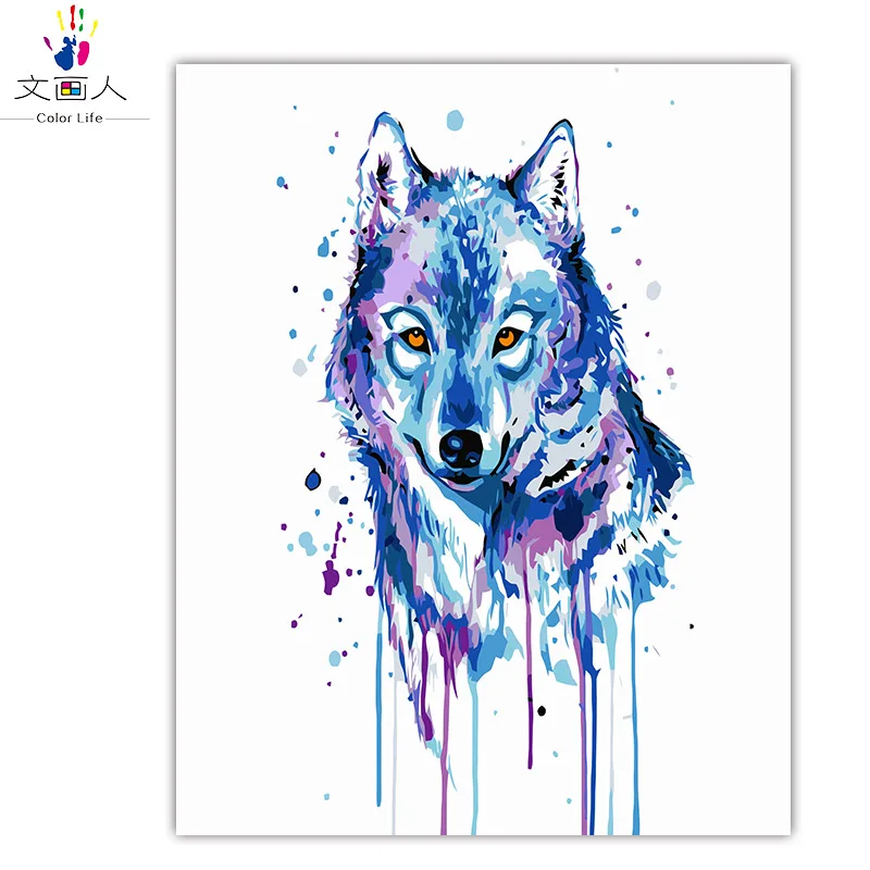 

Ink Animal Wolf Drawing Coloring by numbers Wild Nature animals picture painting by numbers On Canvas with package handwork gift
