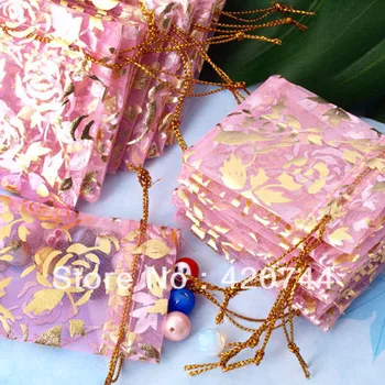 

200Pcs/Lot Pink Rose Organza Wedding Gift Bags Pouches 70x50mm HOT