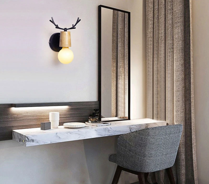 Nordic Creative Deer Antlers LED Wall Lamp Modern Wooden White Black Bedside Lights For Living Room Bedroom Corridor Wall Lights (4)