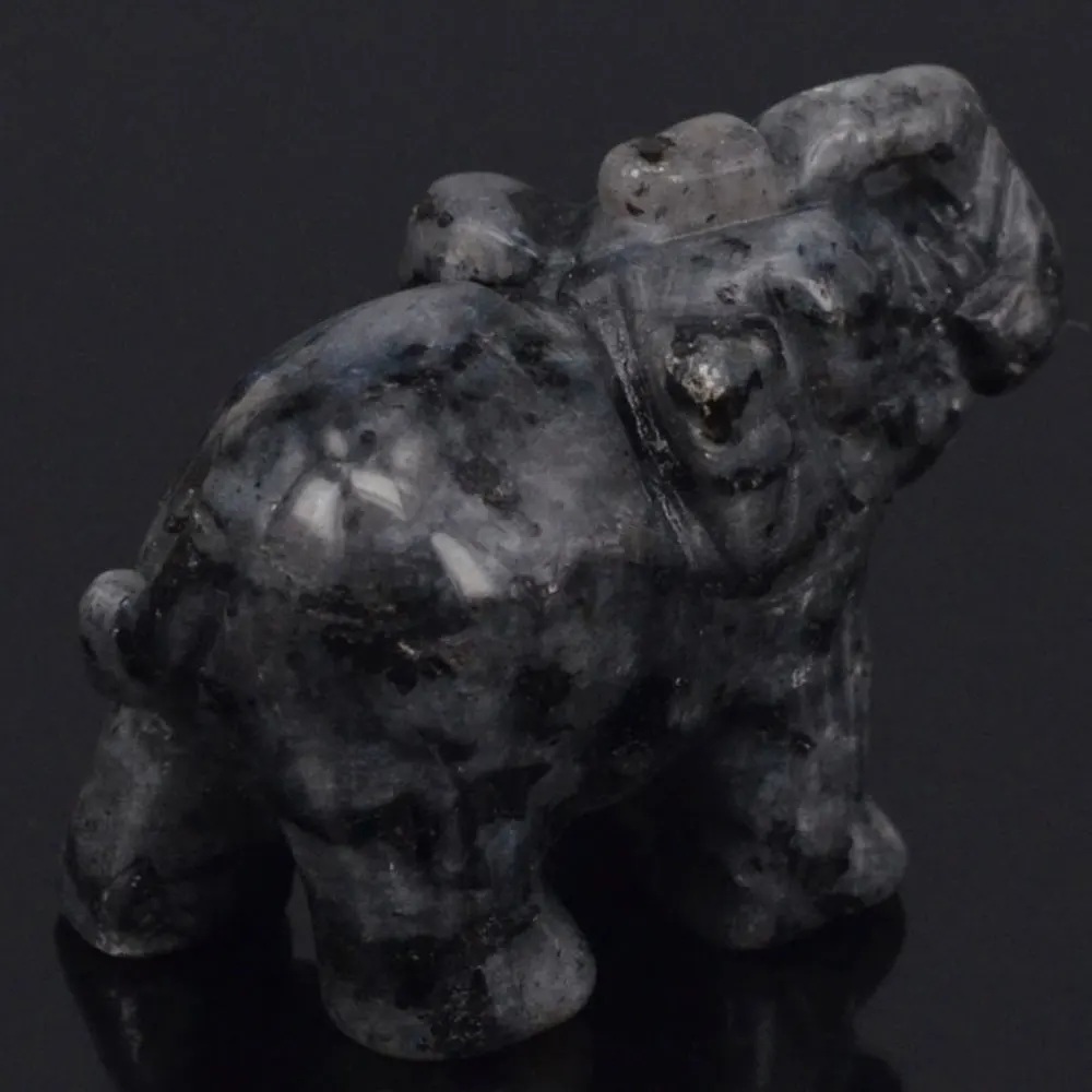 1.5" Natural Larvikite Labradorite Stone Elephant Statue Reiki Healing Figurine 