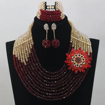

Fancy Royal Nigerian Wedding African Beads Jewelry Set Crystal Beads Fuschia and Champagne 10 Layers Free Shipping ALJ680