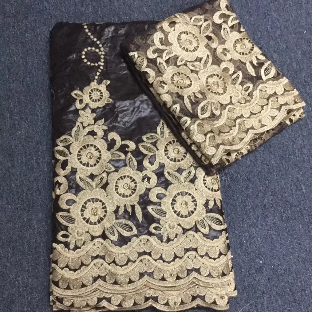 

Bazin Riche Getzner With Beads 5 Yard/Lot Bazin Riche Set With 2 Yard Tulle Lace High Quality Bazin Riche Fabric For Sewing