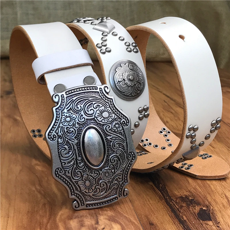 

Men White Belt Vintage Metal Belt Buckle Men Belt Jeans Punk Men's Belt Cinturon Mujer Western Cowboy Strap Ceinture MBT0171