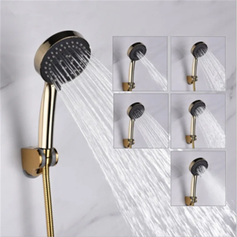 5 Functions Rainfall Round Gold Hand Held Shower Head W/1.5m Hose Full